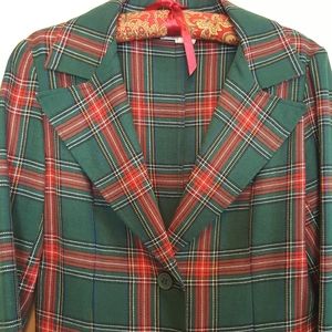 Vintage Mid Century Bobbie Brooks Green and Red Plaid Blazer